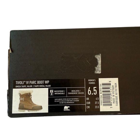 Sorel Tivoli IV Parc Boot Omega Taupe Waterproof Leather Wool Lining Size 6.5 - Picture 13 of 15
